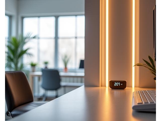 Moderne, energieffektivt kontorlandskap med integrert LED-belysning og smarte sensorer