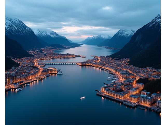 Flyfoto av Bodø sentrum med fjell og hav i bakgrunnen, symboliserer lokal kunnskap.