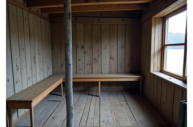 Før bilde av en slitt hyttekjøkken i Lofoten