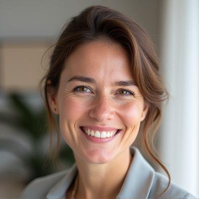 Portrett av Anne Johansen, en erfaren interiørdesigner med et vennlig smil.