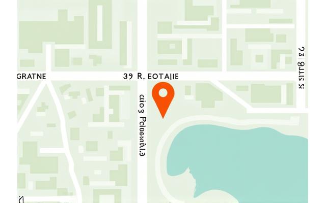 Kartutsnitt som viser Øyland Interiør sin lokasjon i Bodø sentrum, markert med en pin