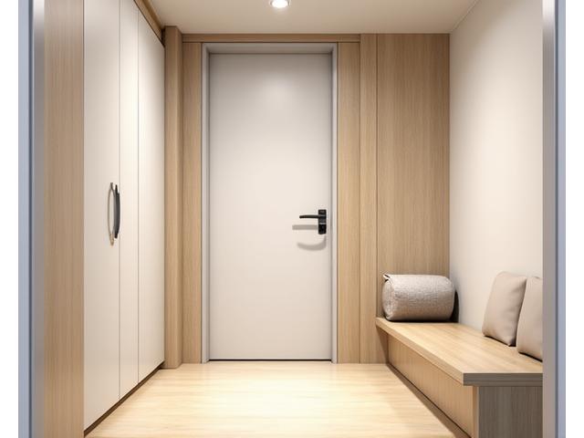 Kompakt, men intelligent utformet innebygd hylle og benk i en liten leilighet, som optimaliserer plassen.